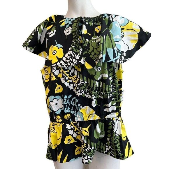 Women's XL Wide Collar Cinched Waist Top Midi Maesie Floral Colorful Blouse NWT - Picture 1 of 7